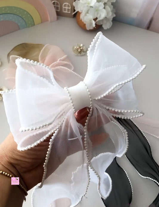 Organza Long Tail Ribbon Hair Bow