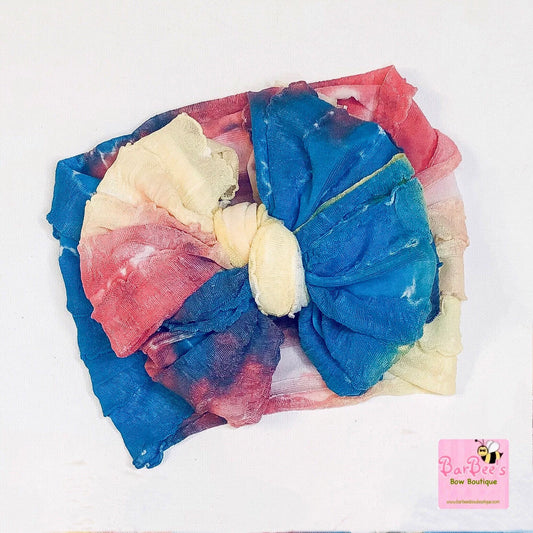 Watercolor Tie Dye Ruffle Bow HeadWrap and Hair Bows