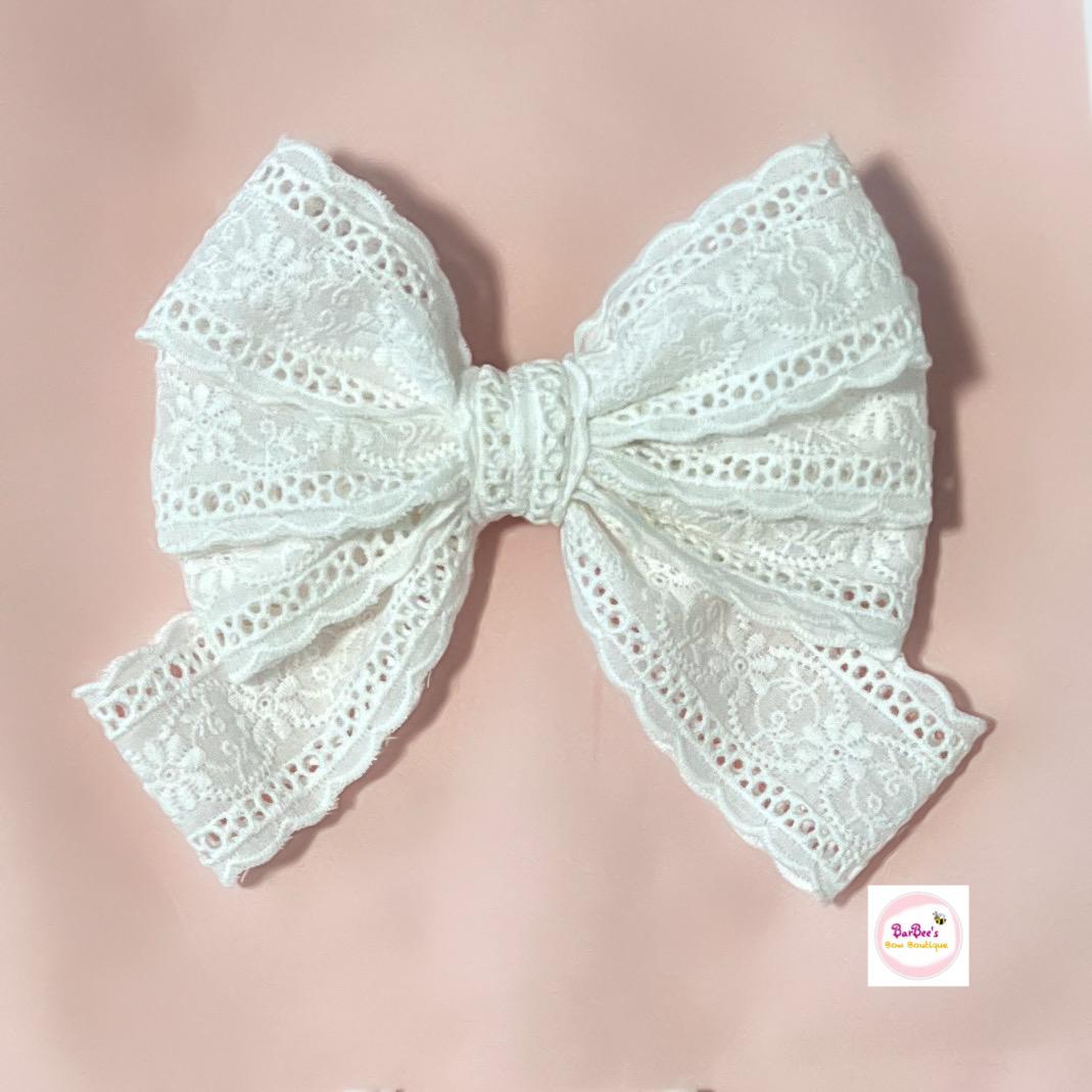 White Lace Embroidered Lace Ribbon Hair Bow Clip Toddler Girl Hair Bow Clip