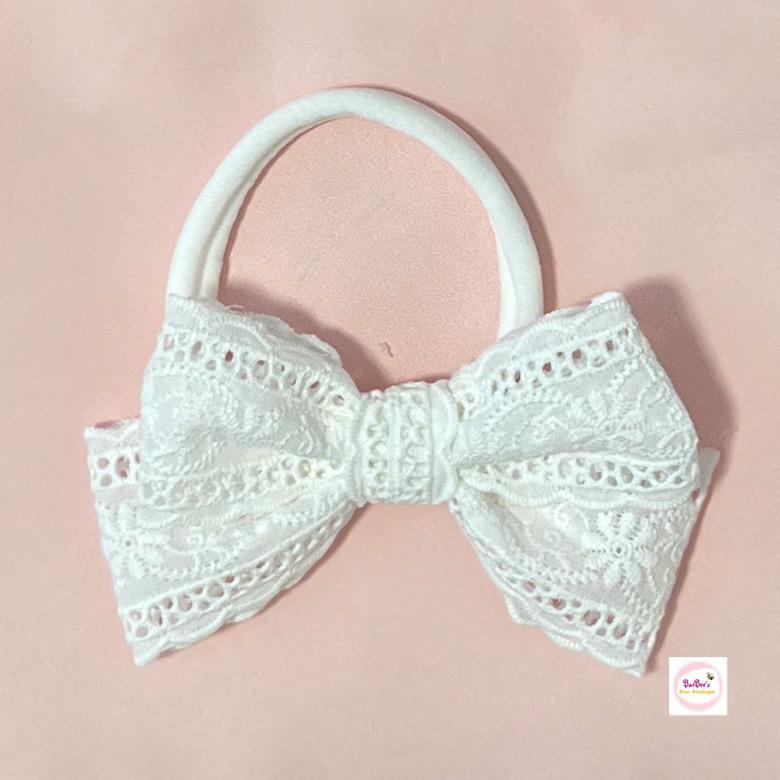White Lace Embroidered Lace Ribbon Hair Bow Clip Toddler Girl Hair Bow Clip