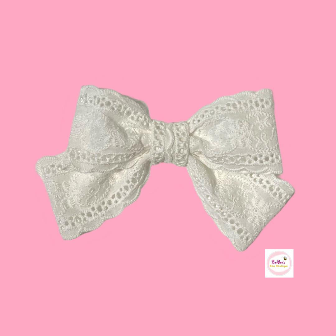 White Lace Embroidered Lace Ribbon Hair Bow Clip Toddler Girl Hair Bow Clip