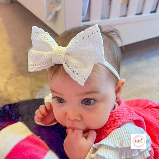 White Lace Embroidered Lace Ribbon Hair Bow Clip Toddler Girl Hair Bow Clip