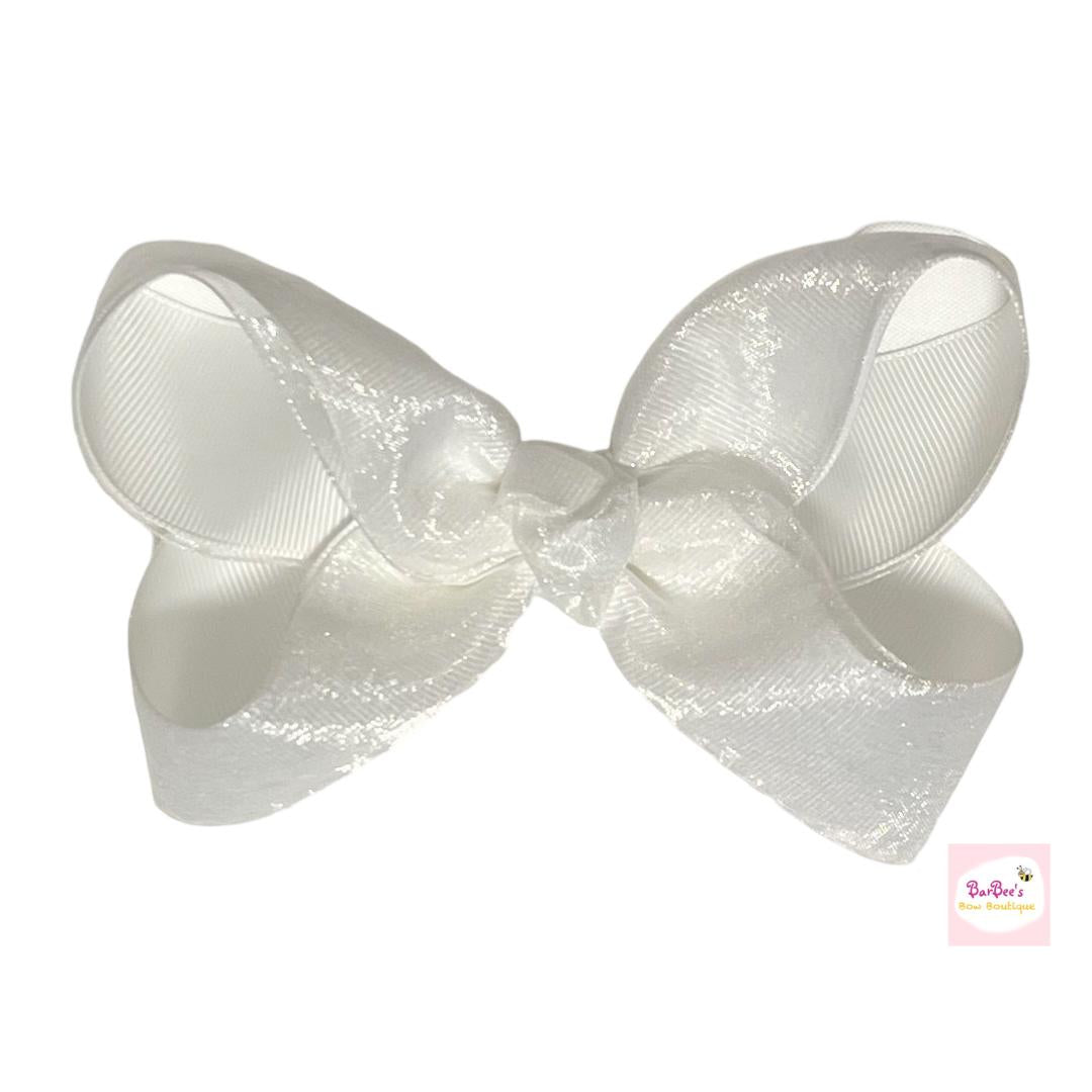 White, Black or Pink Organza Overlay Grosgrain Ribbon Hair Bow