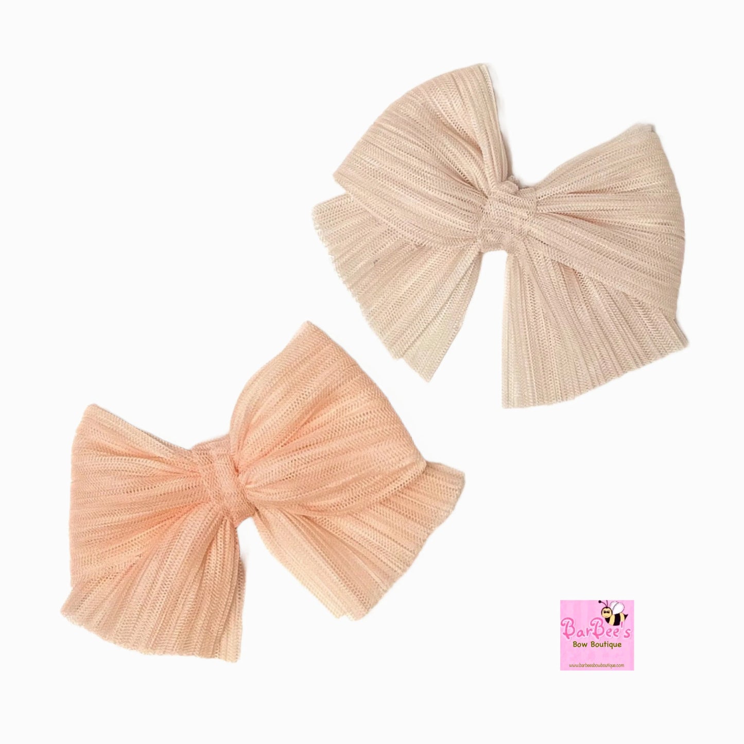 Crinkle Tulle Hair Bows in Light Peach or Ivory