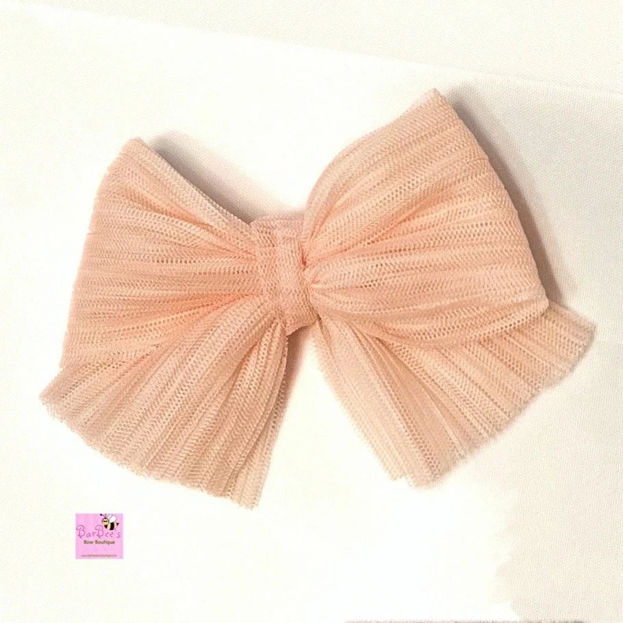 Crinkle Tulle Hair Bows in Light Peach or Ivory