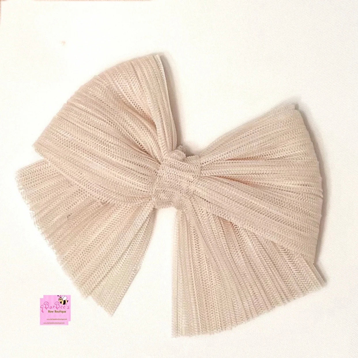 Crinkle Tulle Hair Bows in Light Peach or Ivory