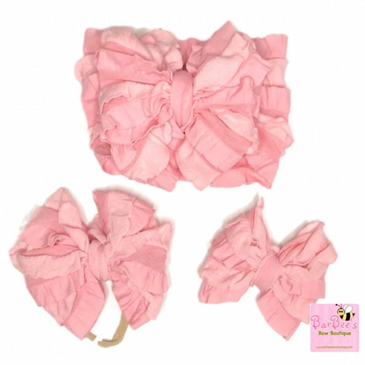 Two Tone Pansy Pink Ruffle Bow HeadWrap and Hair Bows